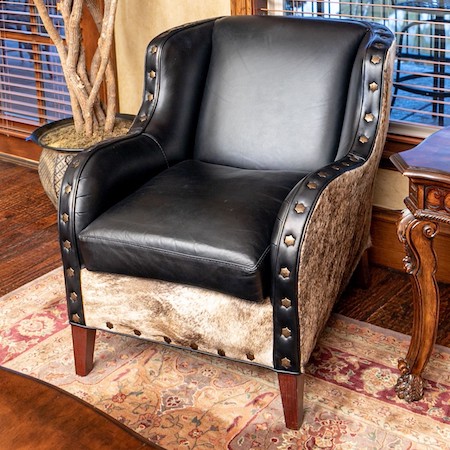 Best Places to Shop Estates and antique furniture in Dallas. Recently offered was this Bradington Young Black Leather and Hide Arm Chair sold by BRG in their Fabulous Trophy Club Online Auction.